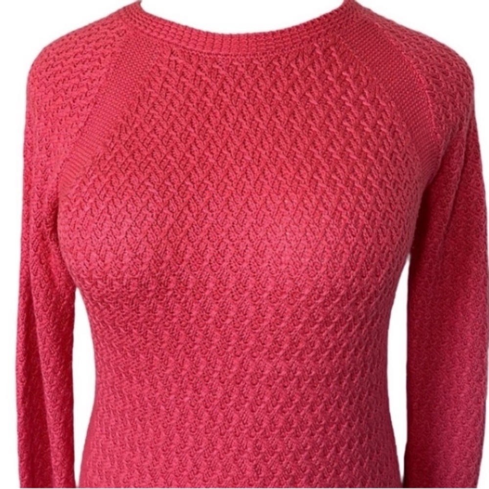 Jones NY Cable Knit Sweater Crewneck Coral Salmon Loose Weave Acrylic Fancy Gift - Picture 7 of 17